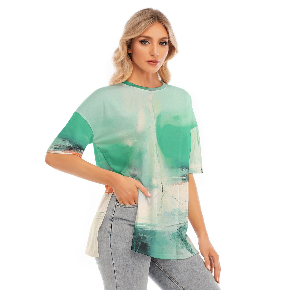 All-Over Print Women's Short Sleeves T-shirt With Hem Split