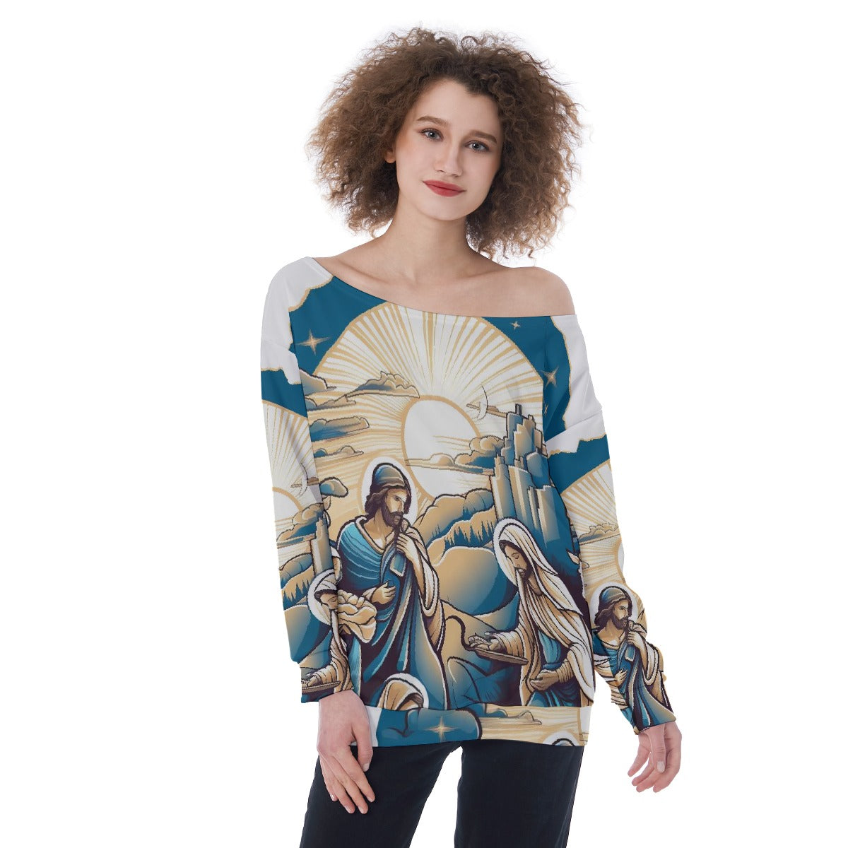 All-Over Print Oversized Women's Off-Shoulder Sweatshirt