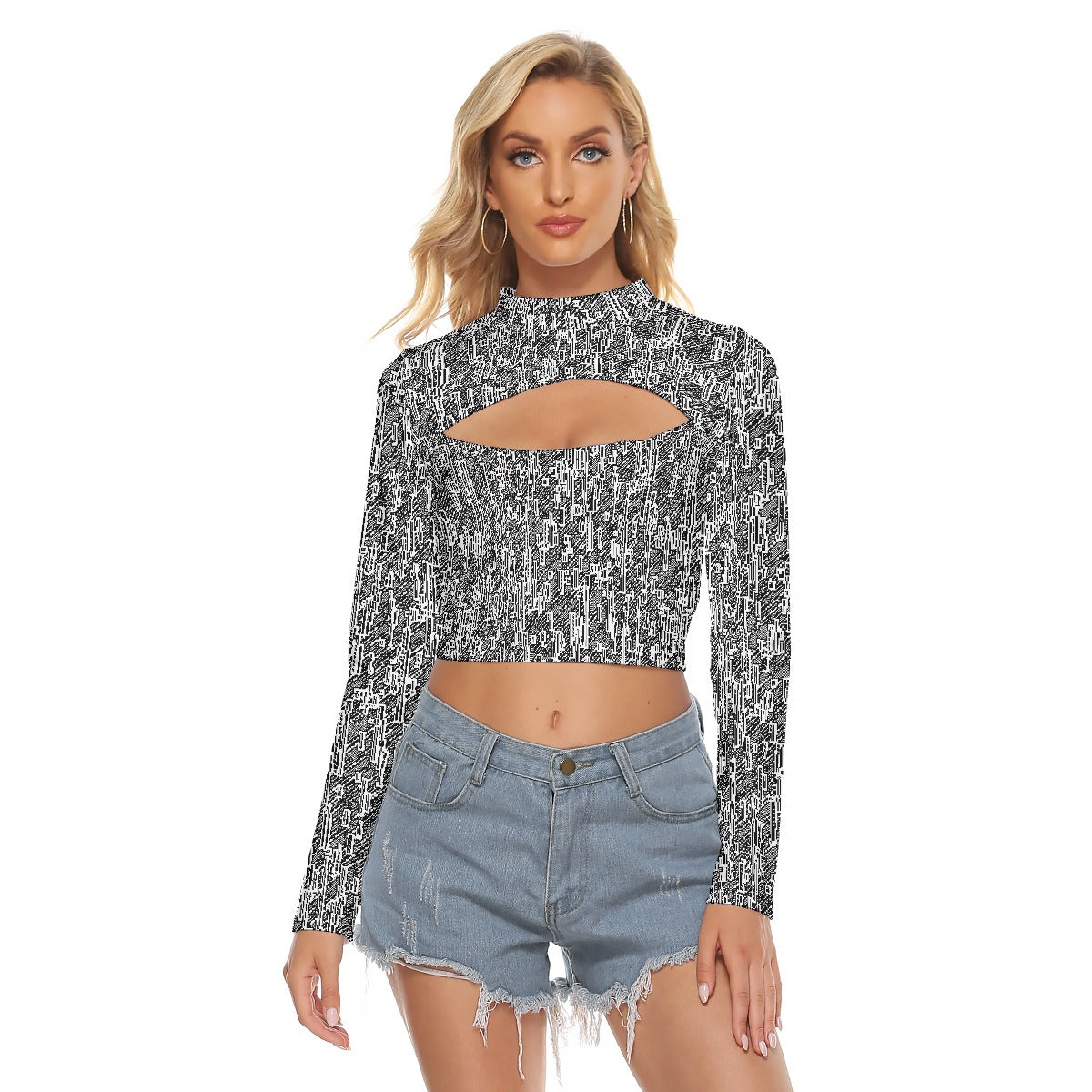 All-Over Print Women's Hollow Chest Keyhole Tight Crop Top