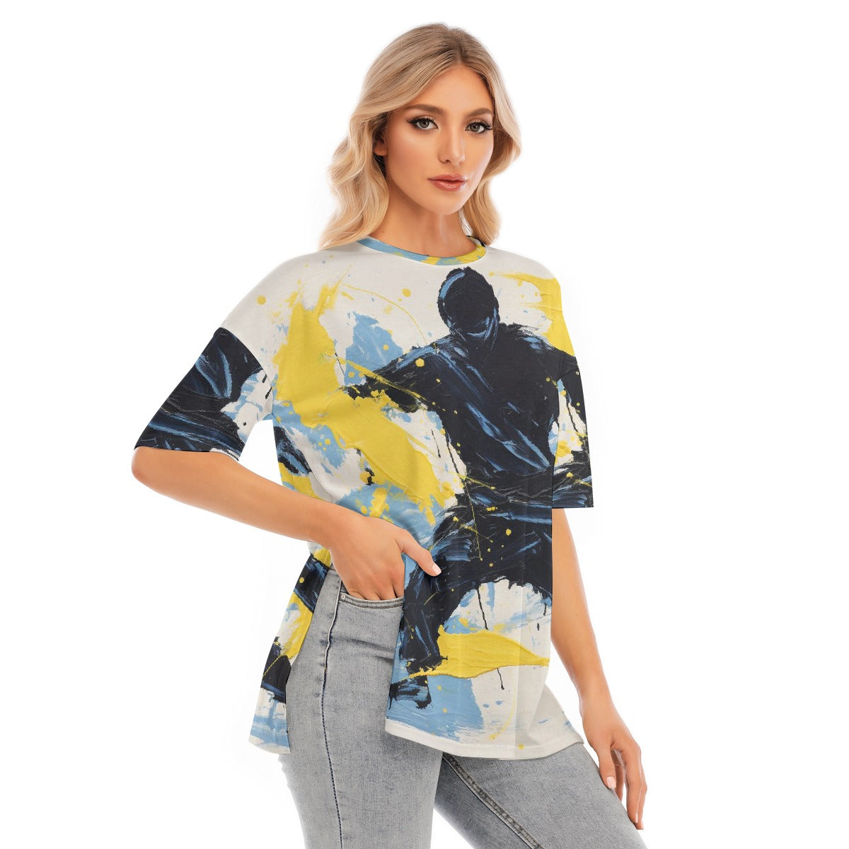 All-Over Print Women's Short Sleeves T-shirt With Hem Split