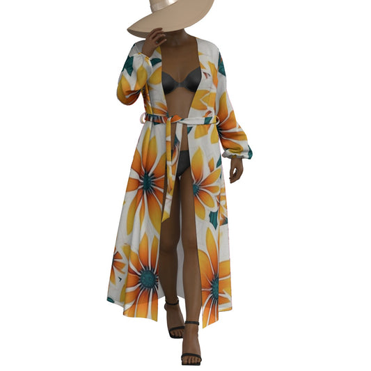 All-Over Print Women's Lace-up Chiffon Robe