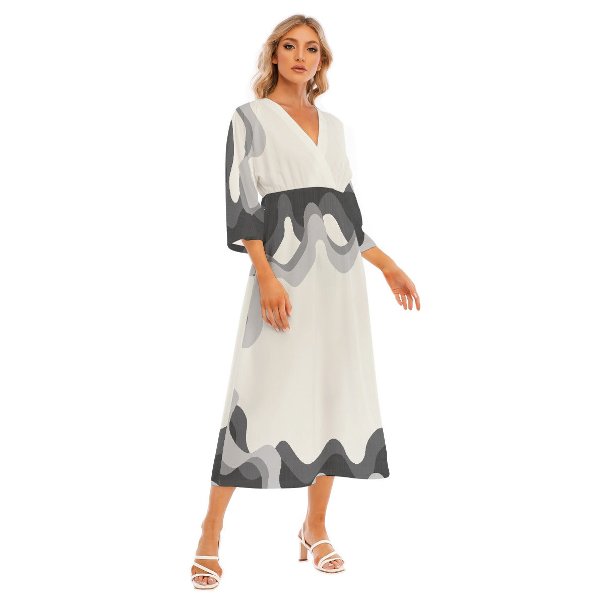 All-Over Print Women's Mid-Sleeve Long Dress