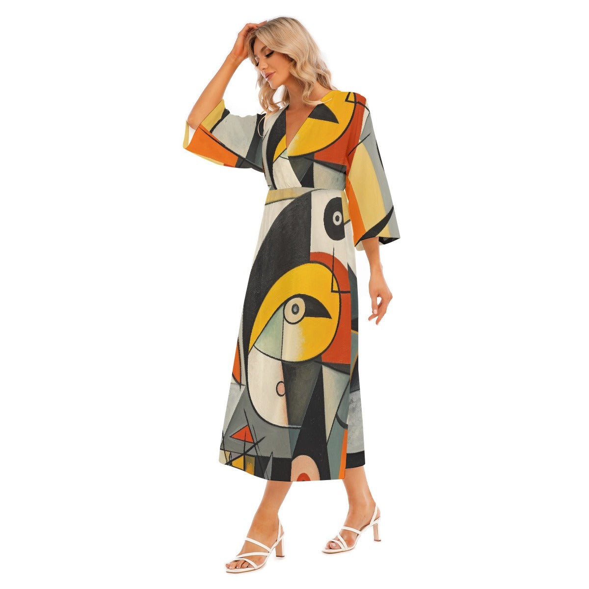All-Over Print Women's Mid-Sleeve Long Dress