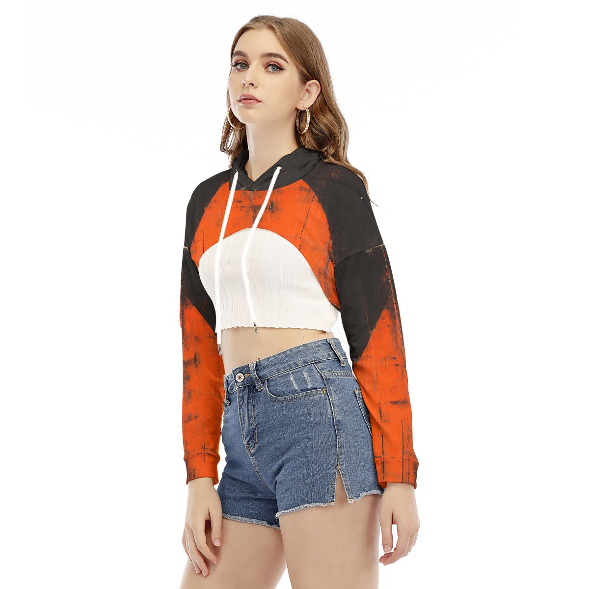 All-Over Print Women's Smock Short Hoodie With Long Sleeve
