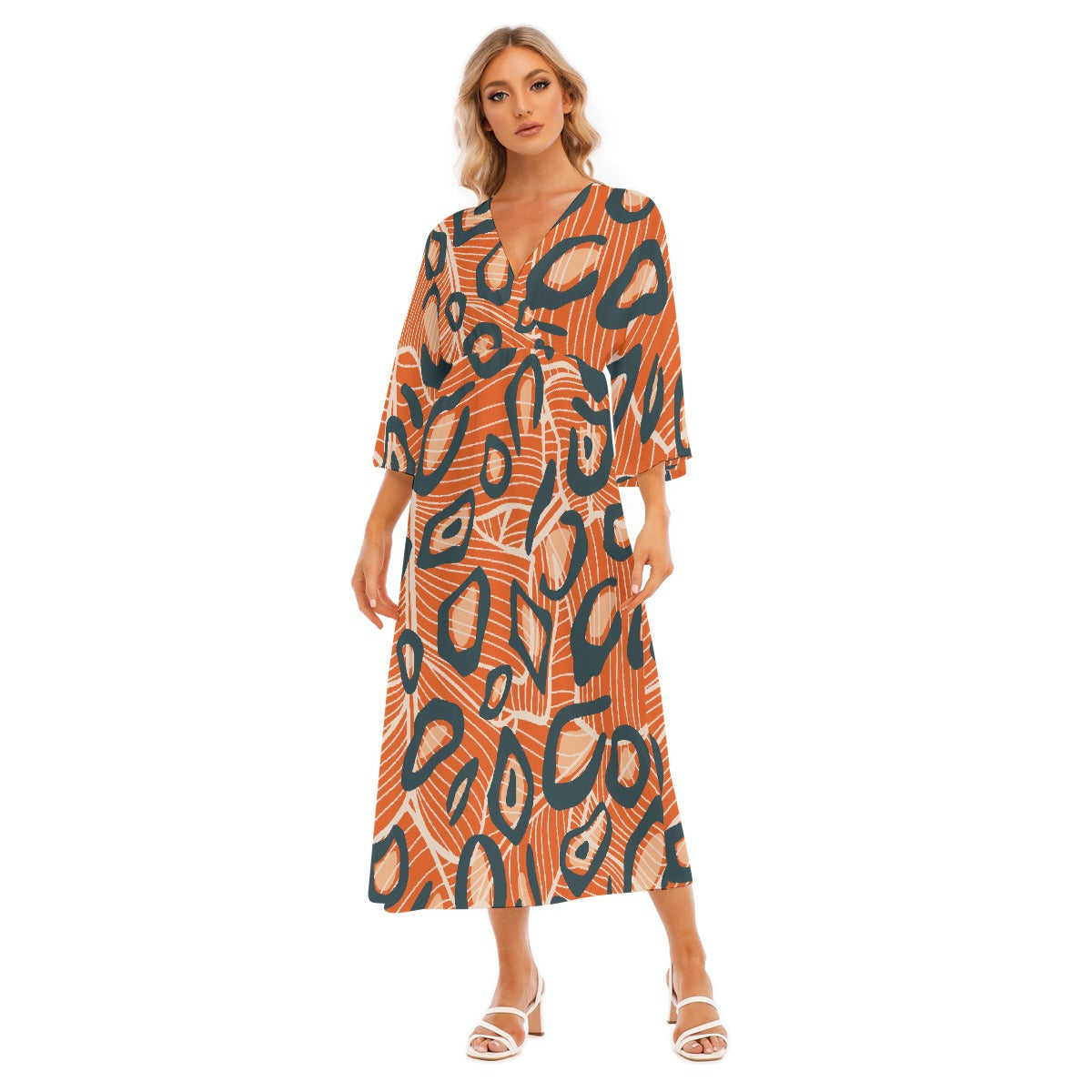All-Over Print Women's Mid-Sleeve Long Dress