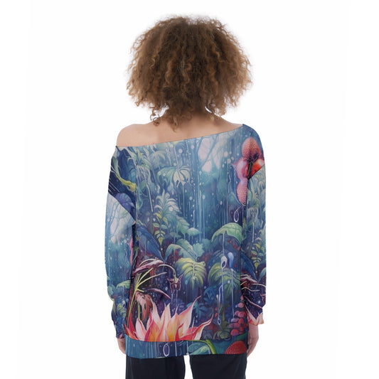 All-Over Print Oversized Women's Off-Shoulder Sweatshirt