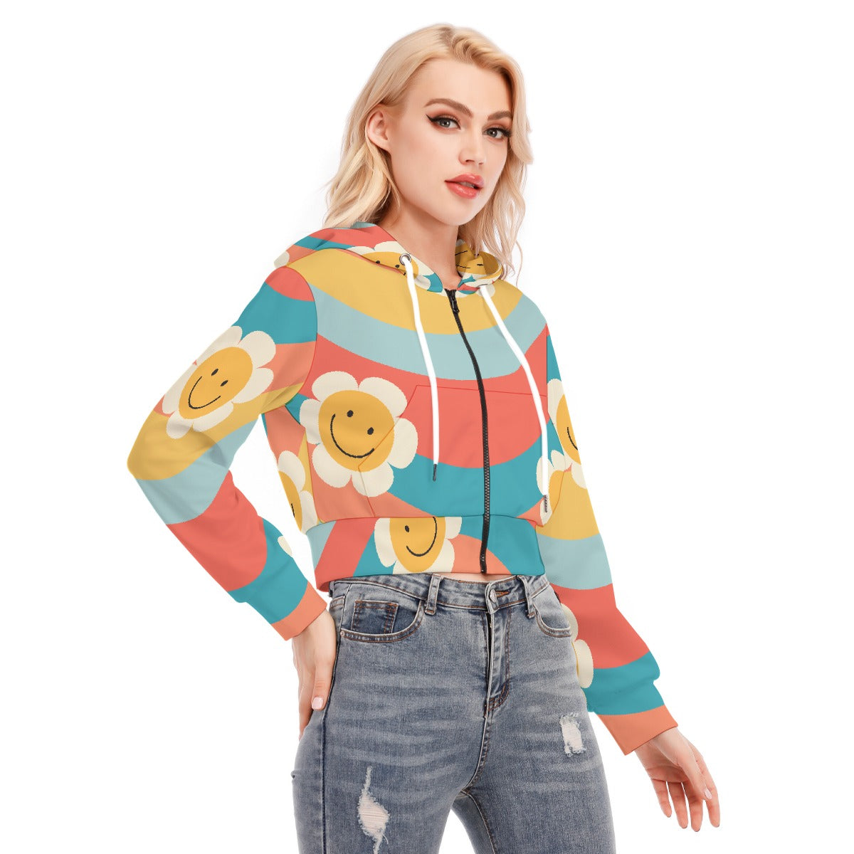 All-Over Print Women's Crop Top Hoodie With Zipper Closure
