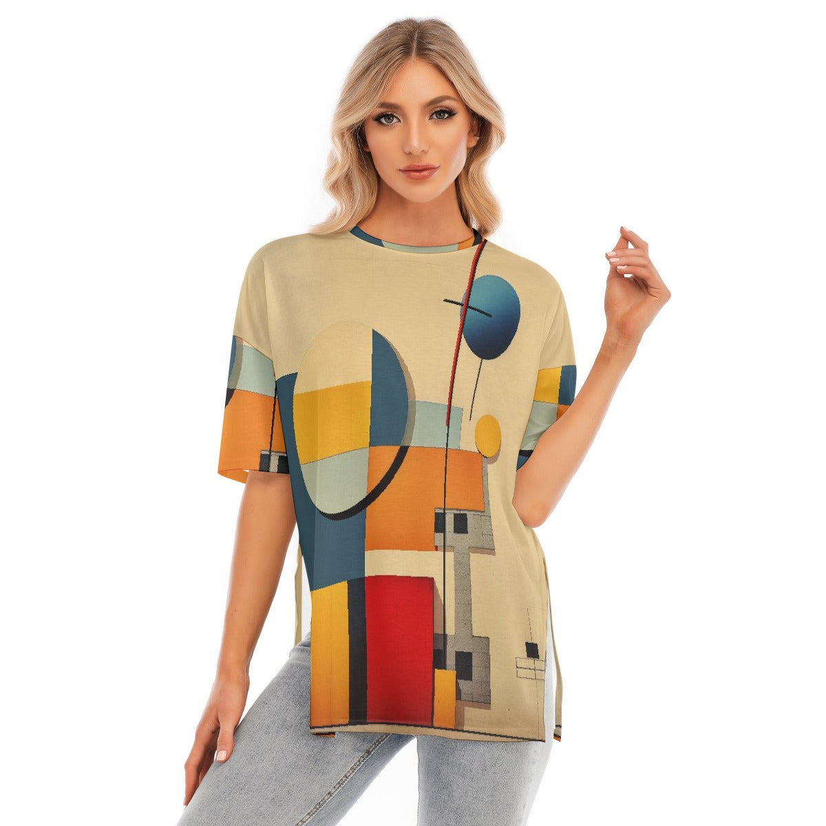 All-Over Print Women's Short Sleeves T-shirt With Hem Split