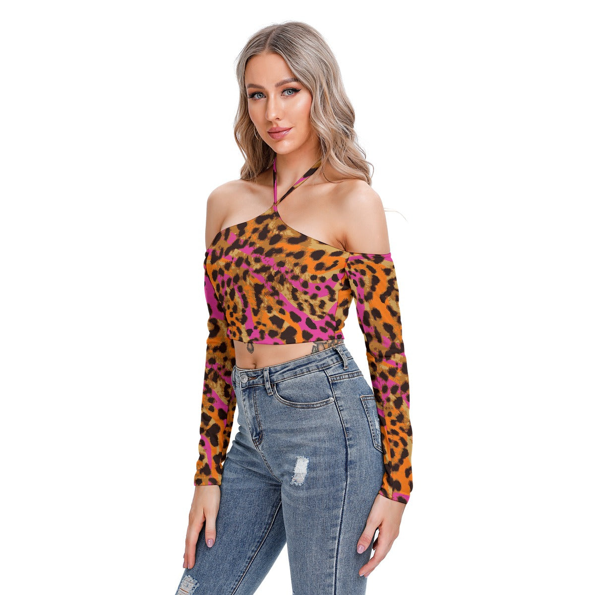 All-Over Print Women's Halter Lace-up Top