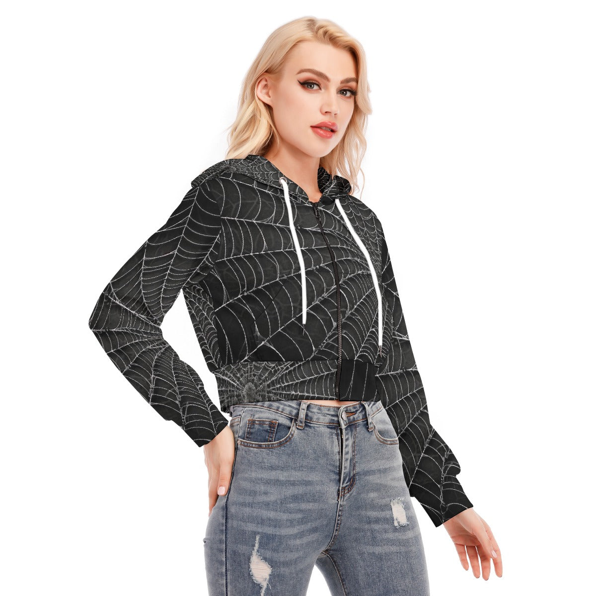 All-Over Print Women's Crop Top Hoodie With Zipper Closure