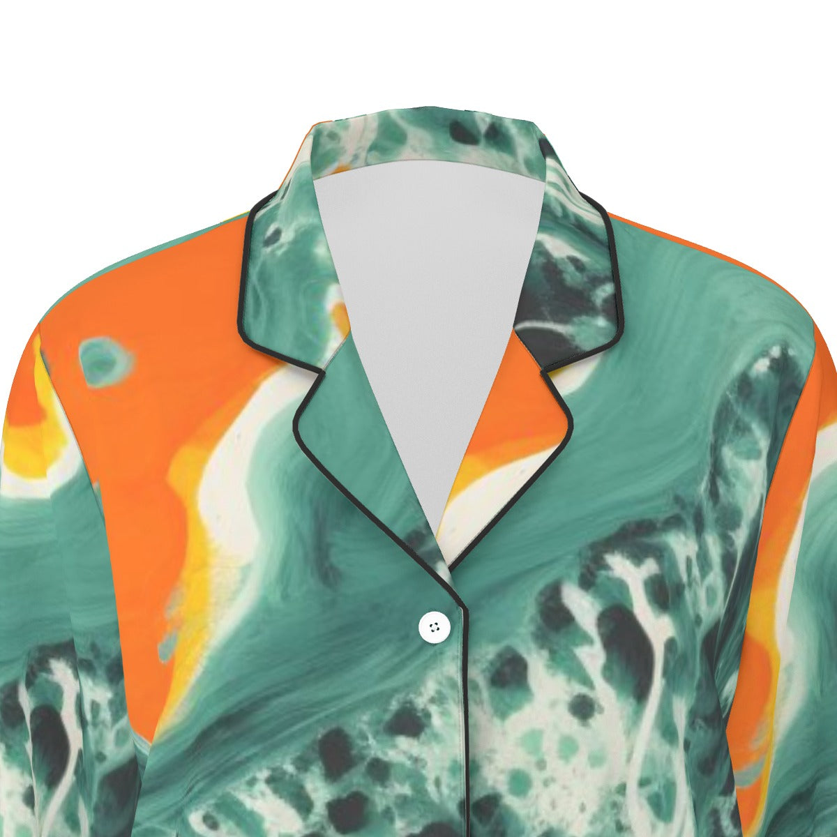 All-Over Print Women's Long Sleeve Pajama Set With Black Contrast Piping