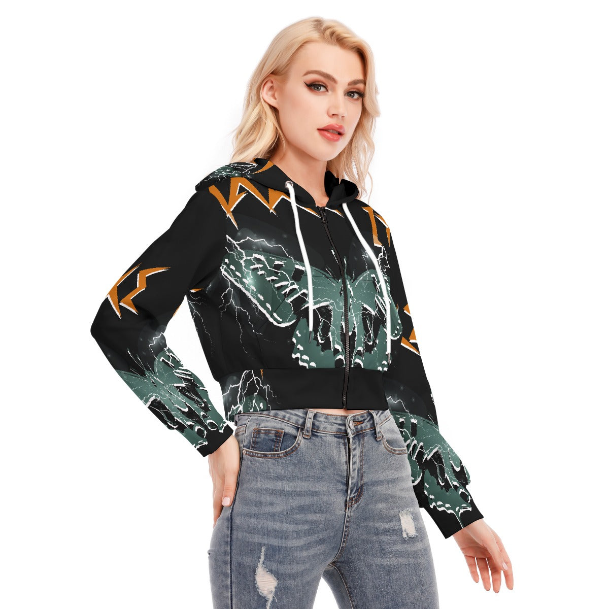All-Over Print Women's Crop Top Hoodie With Zipper Closure