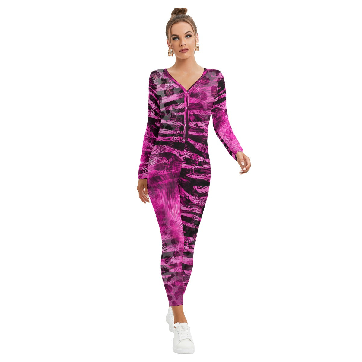 All-Over Print Women's Plunging Neck Jumpsuit