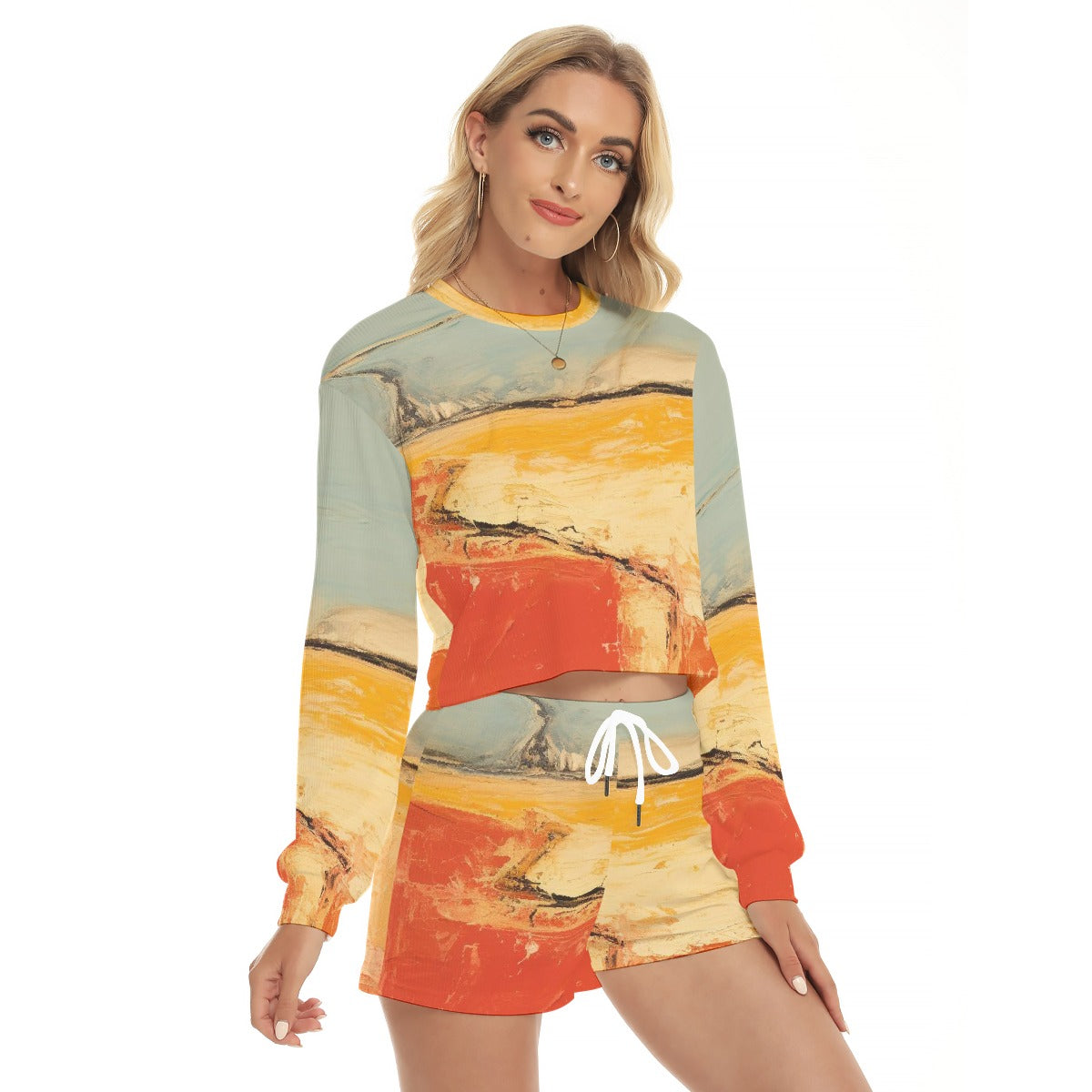 All-Over Print Women's Short Sweatshirt And Pants Suit