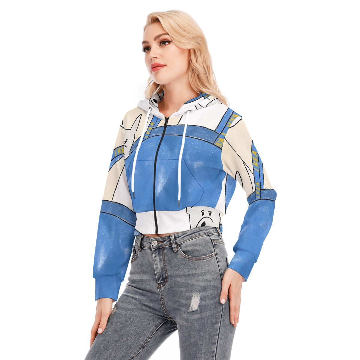 All-Over Print Women's Crop Top Hoodie With Zipper Closure