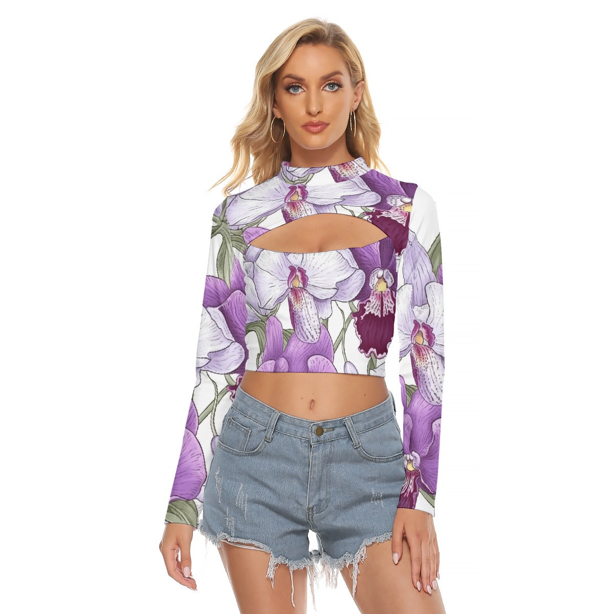 All-Over Print Women's Hollow Chest Keyhole Tight Crop Top