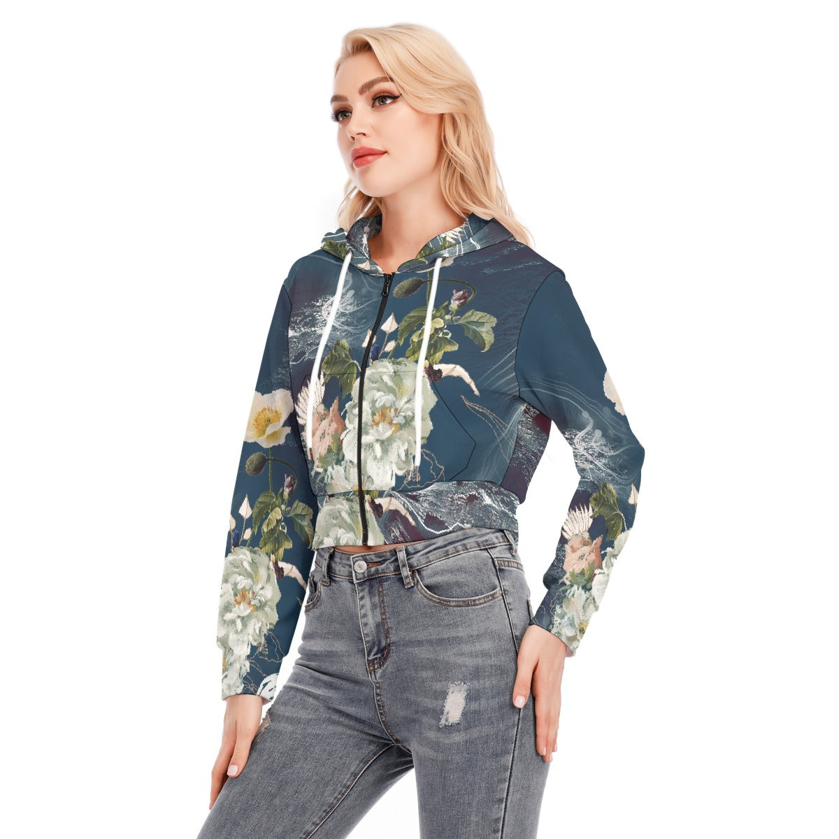 All-Over Print Women's Crop Top Hoodie With Zipper Closure
