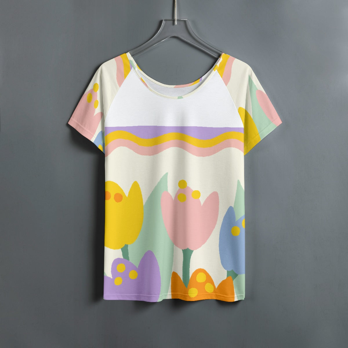 All-Over Print Women's Round Neck T-shirt With Raglan Sleeve