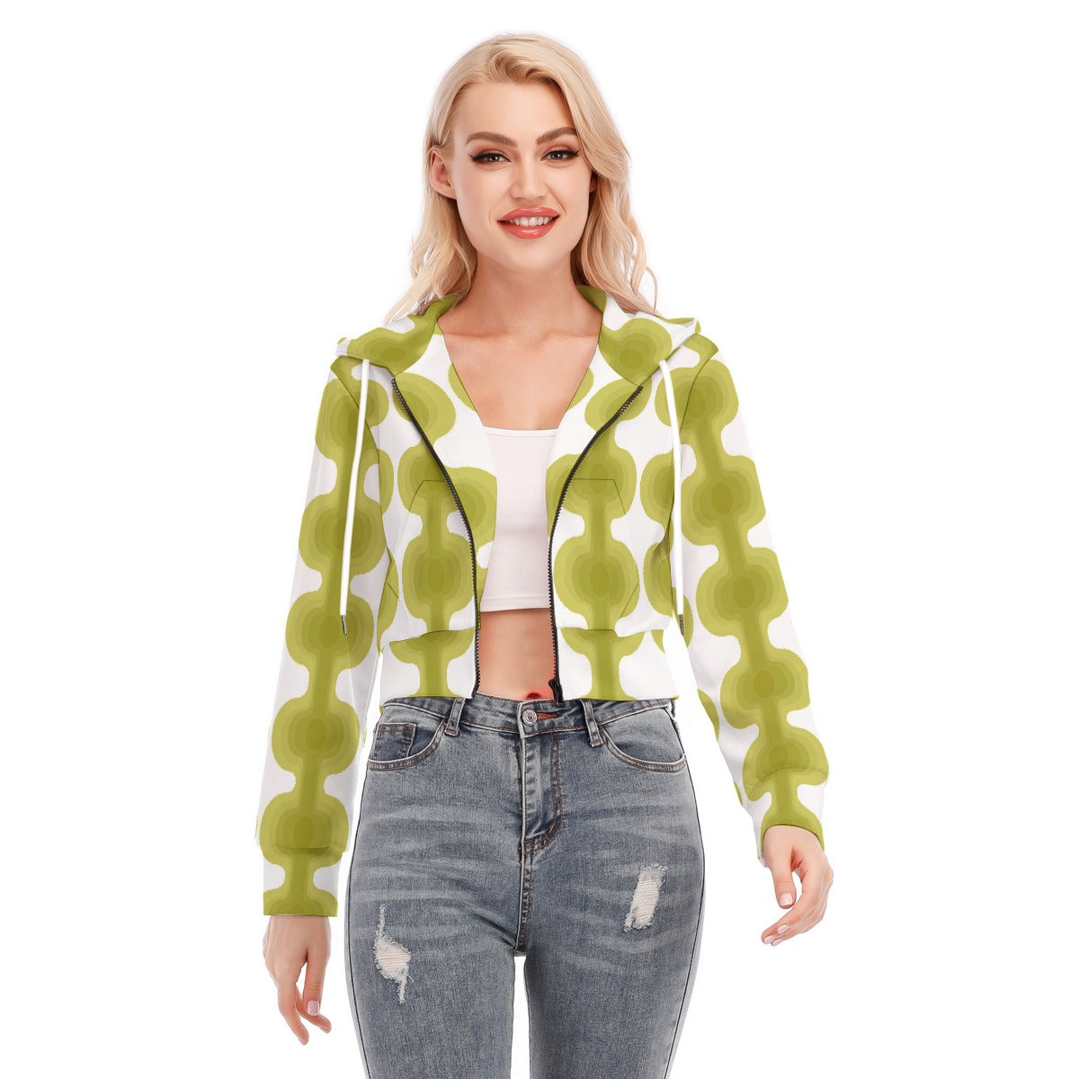 All-Over Print Women's Crop Top Hoodie With Zipper Closure