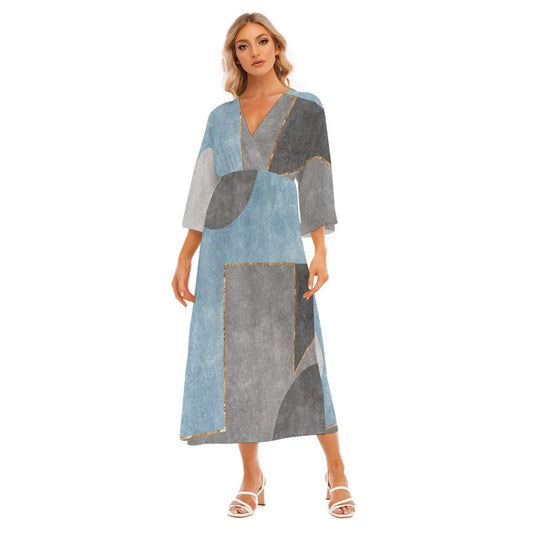 All-Over Print Women's Mid-Sleeve Long Dress