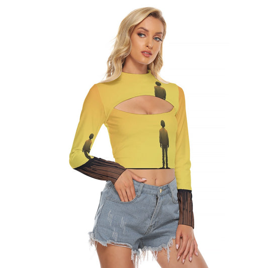 All-Over Print Women's Hollow Chest Keyhole Tight Crop Top