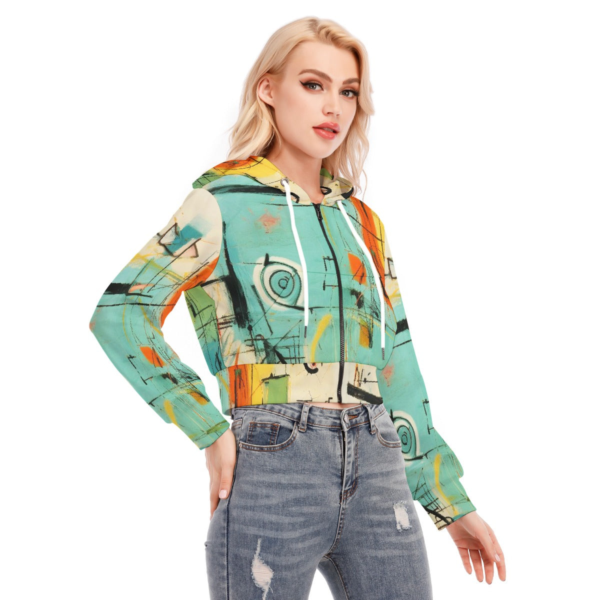 All-Over Print Women's Crop Top Hoodie With Zipper Closure