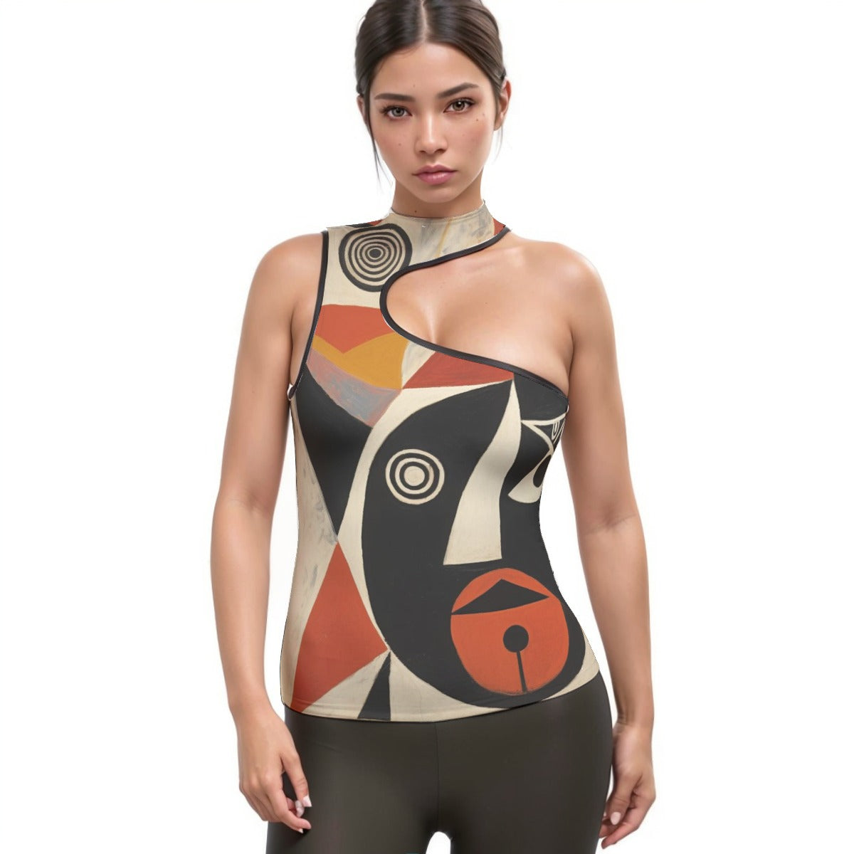 All-Over Print Women's Halter Sleeveless Asymmetrical Tank Top