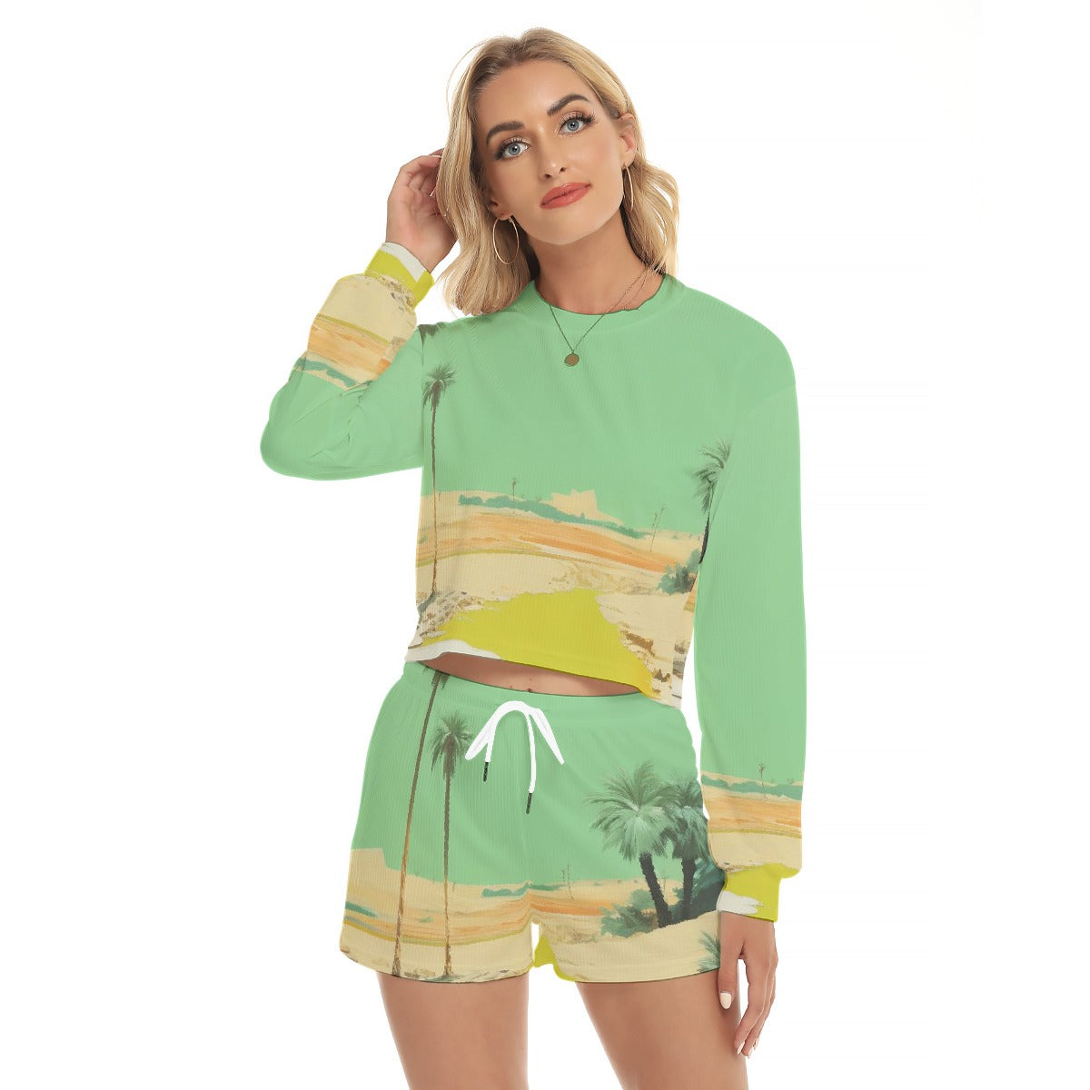 All-Over Print Women's Short Sweatshirt And Pants Suit