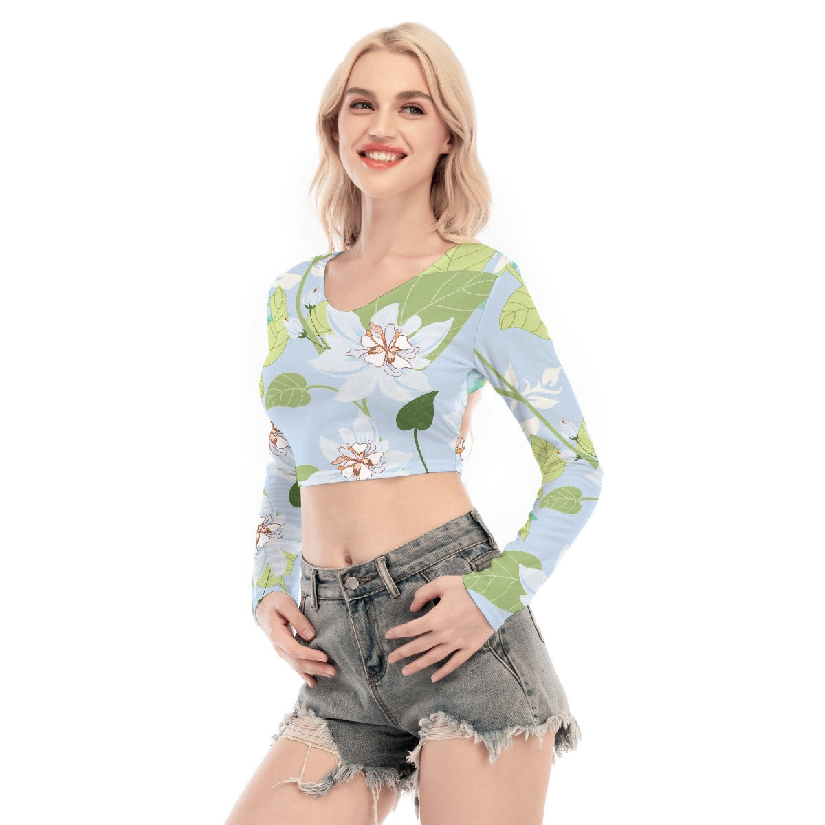 All-Over Print Women's Back Hollow T-shirt With Strap