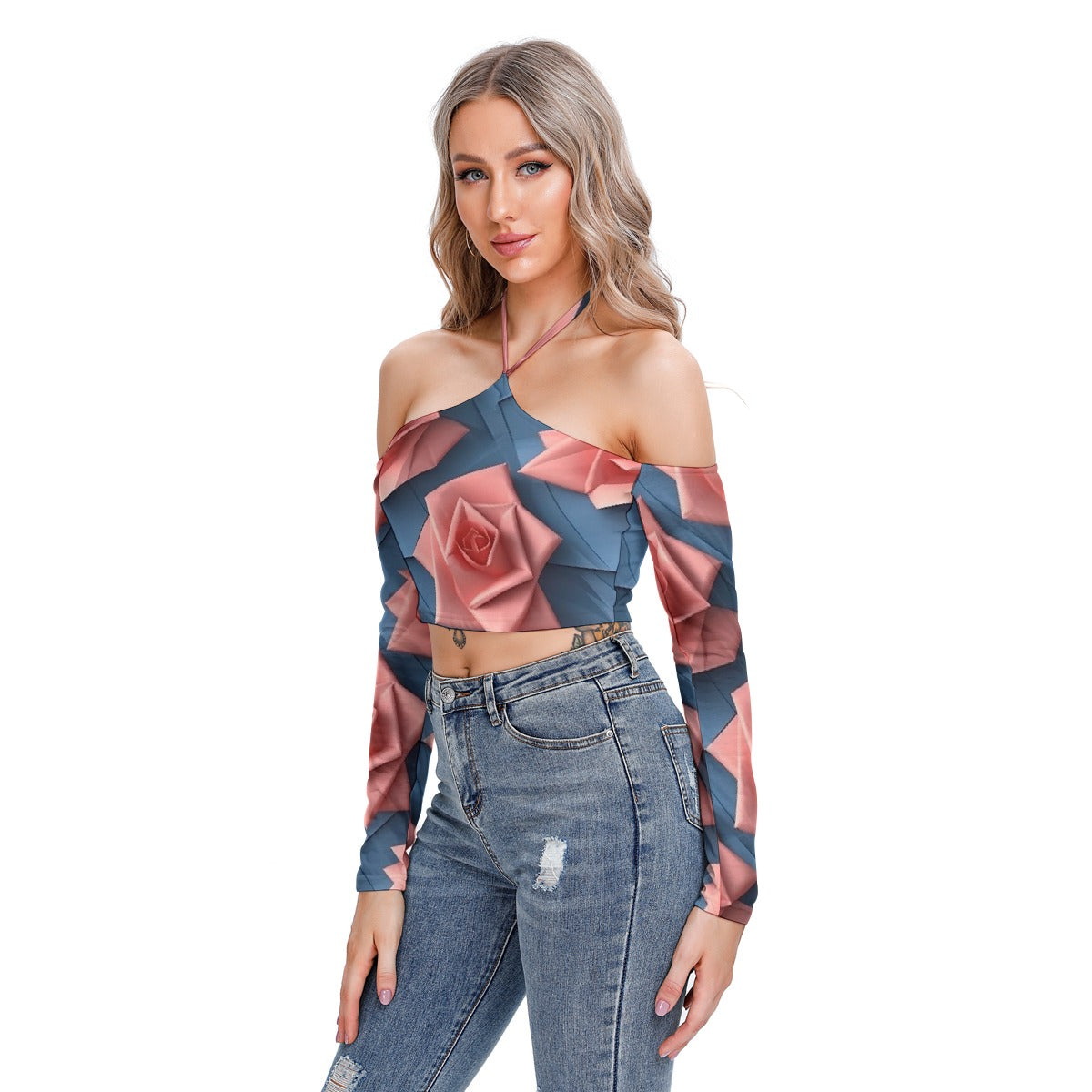 All-Over Print Women's Halter Lace-up Top