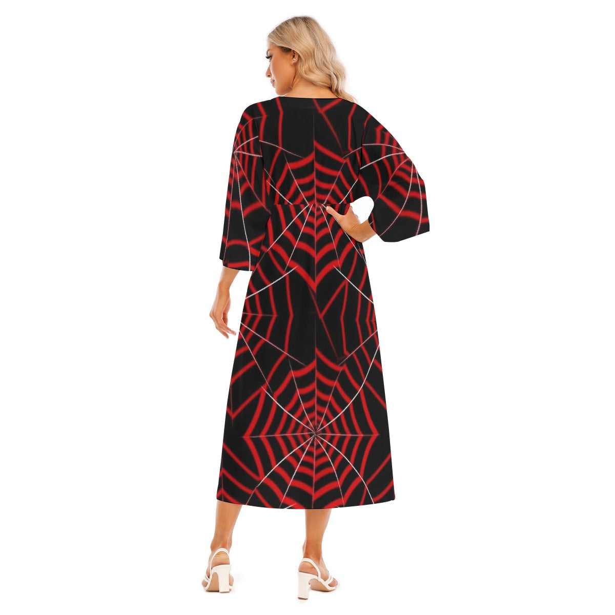All-Over Print Women's Mid-Sleeve Long Dress
