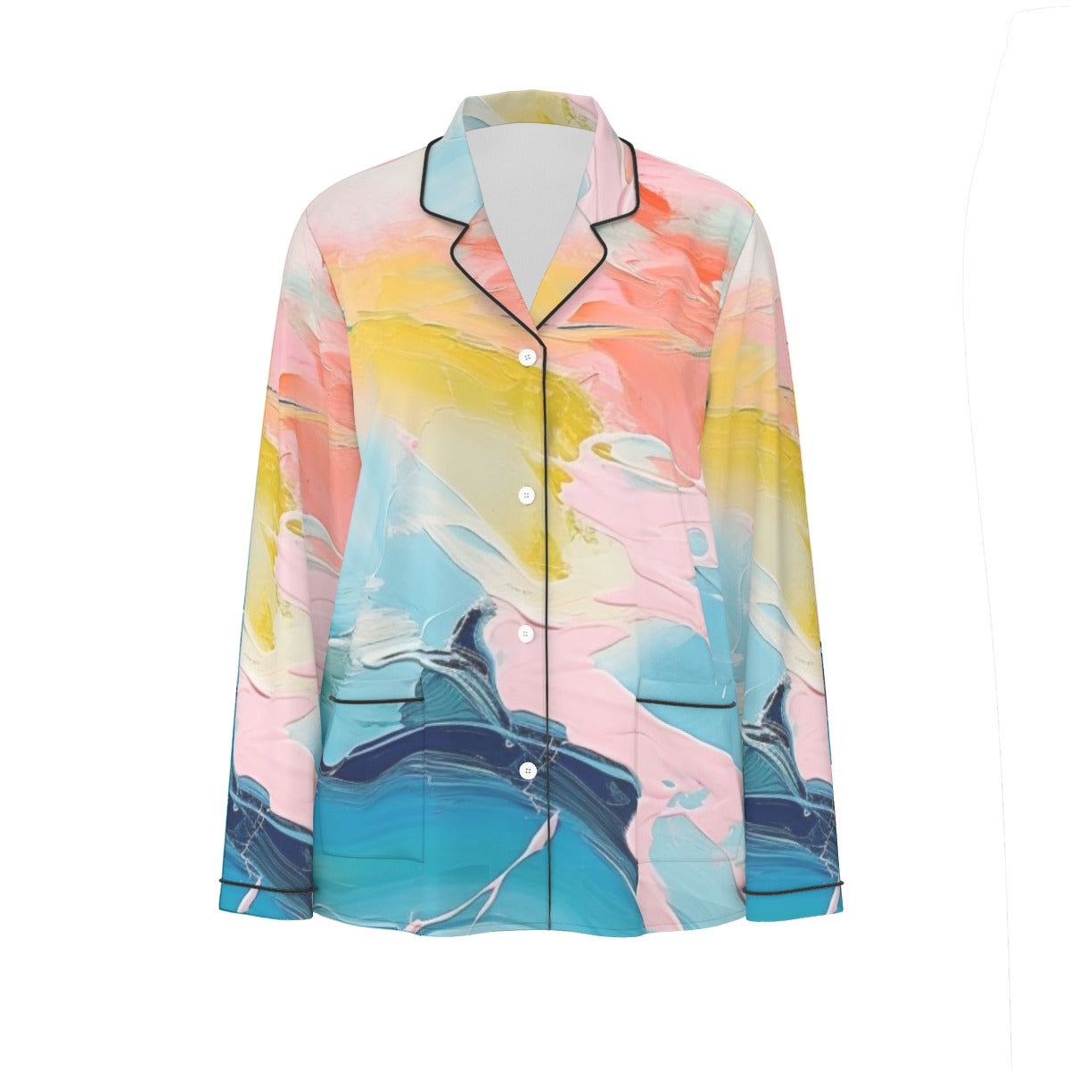 All-Over Print Women's Long Sleeve Pajama Set With Black Contrast Piping