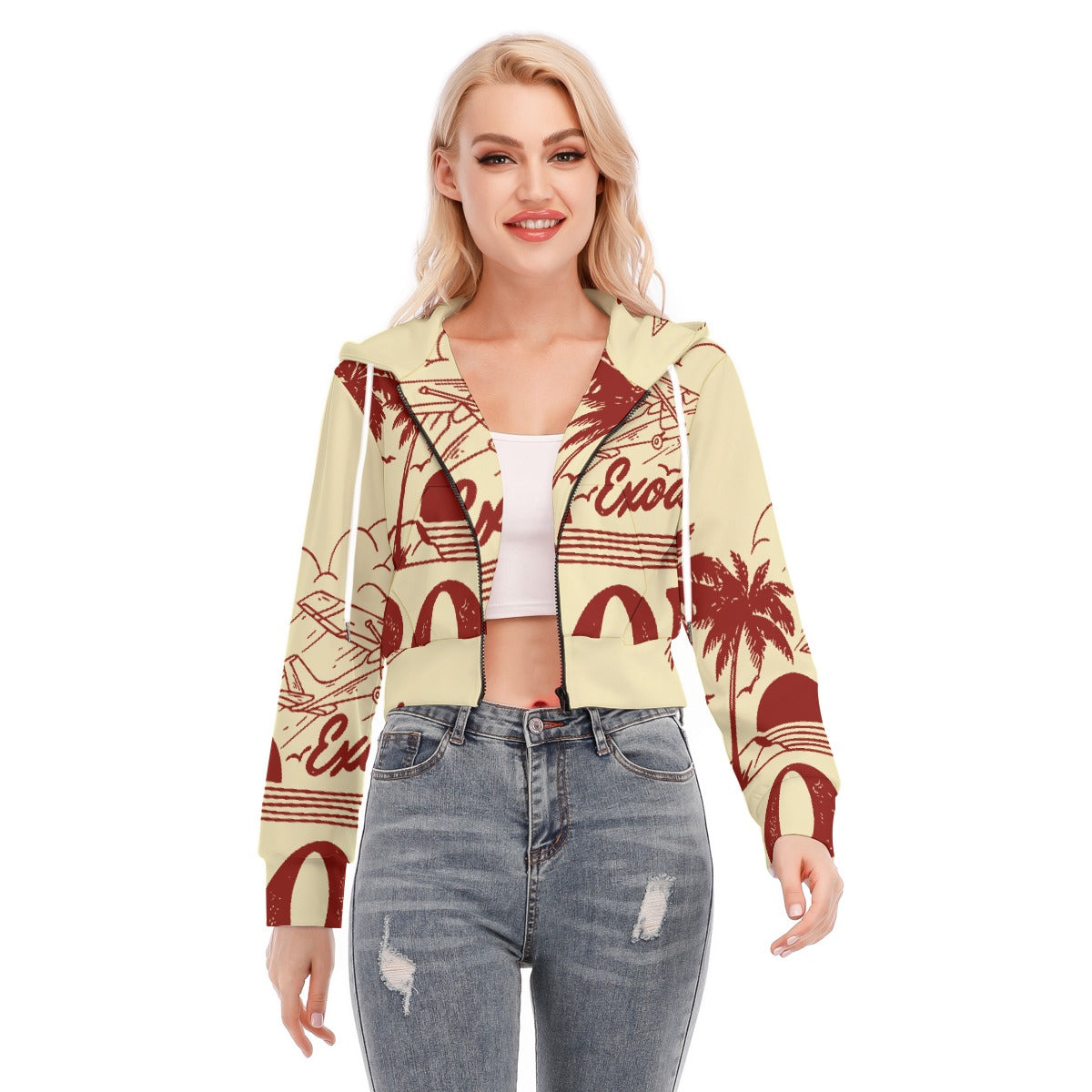 All-Over Print Women's Crop Top Hoodie With Zipper Closure