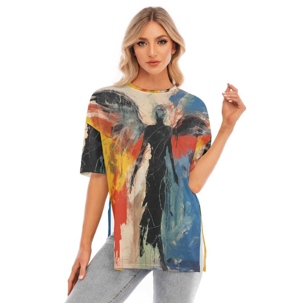 All-Over Print Women's Short Sleeves T-shirt With Hem Split