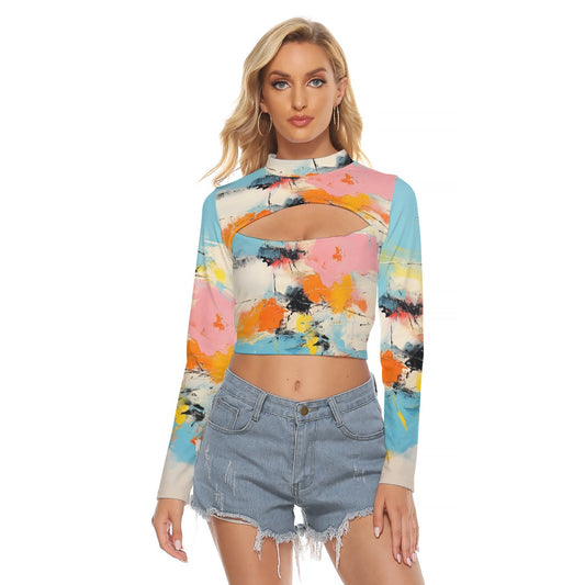All-Over Print Women's Hollow Chest Keyhole Tight Crop Top