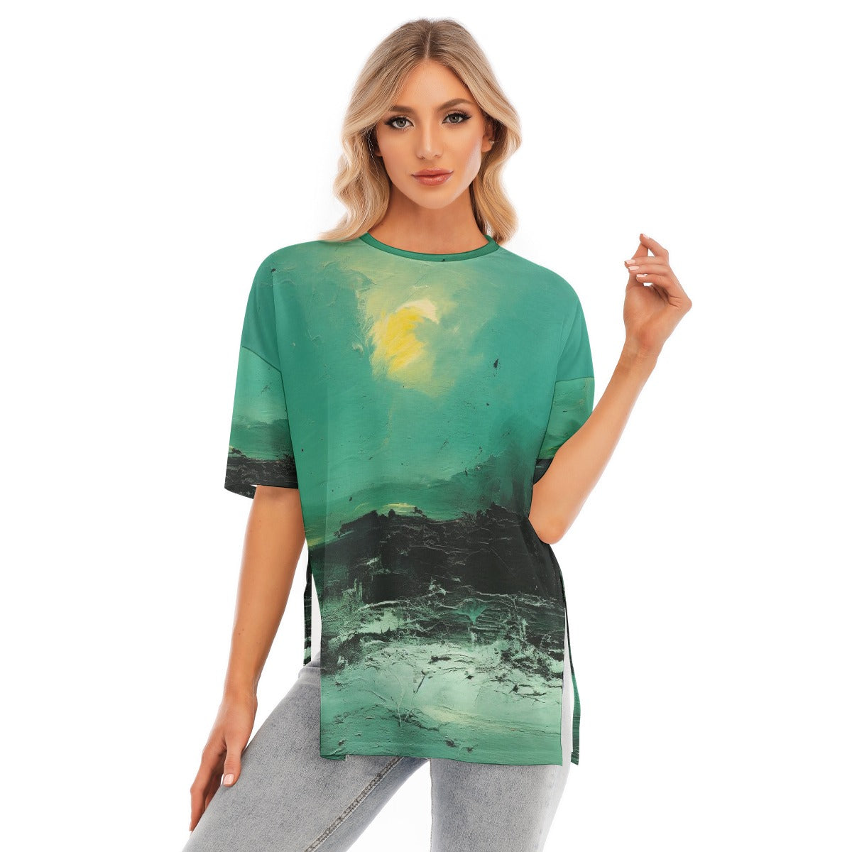 All-Over Print Women's Short Sleeves T-shirt With Hem Split