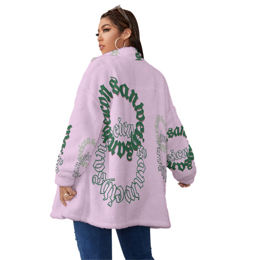 All-Over Print Unisex Borg Fleece Stand-up Collar Coat With Zipper Closure(Plus Size)