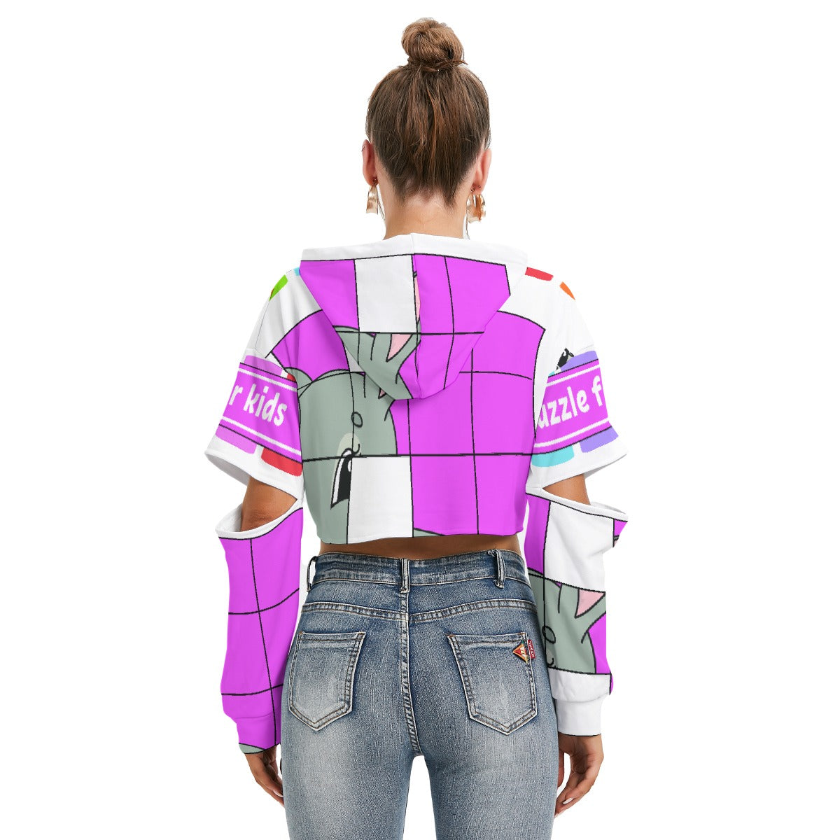 All-Over Print Women's Heavy Fleece Hoodie With Hollow Out Sleeve