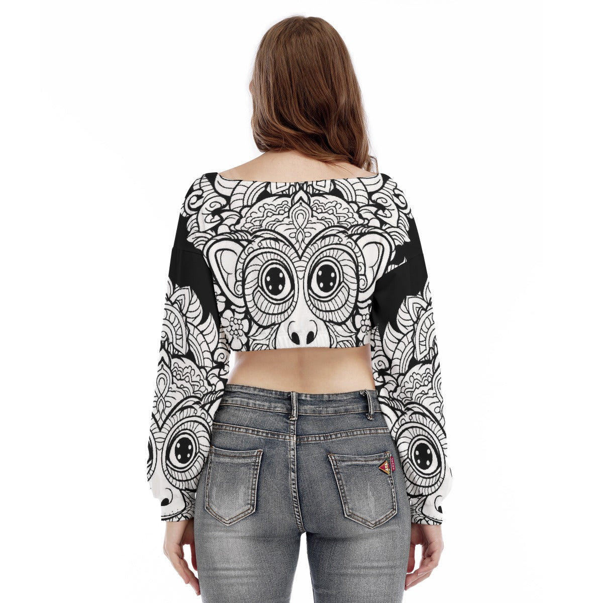 All-Over Print Women's V-neck Long Sleeve Cropped Sweatshirt