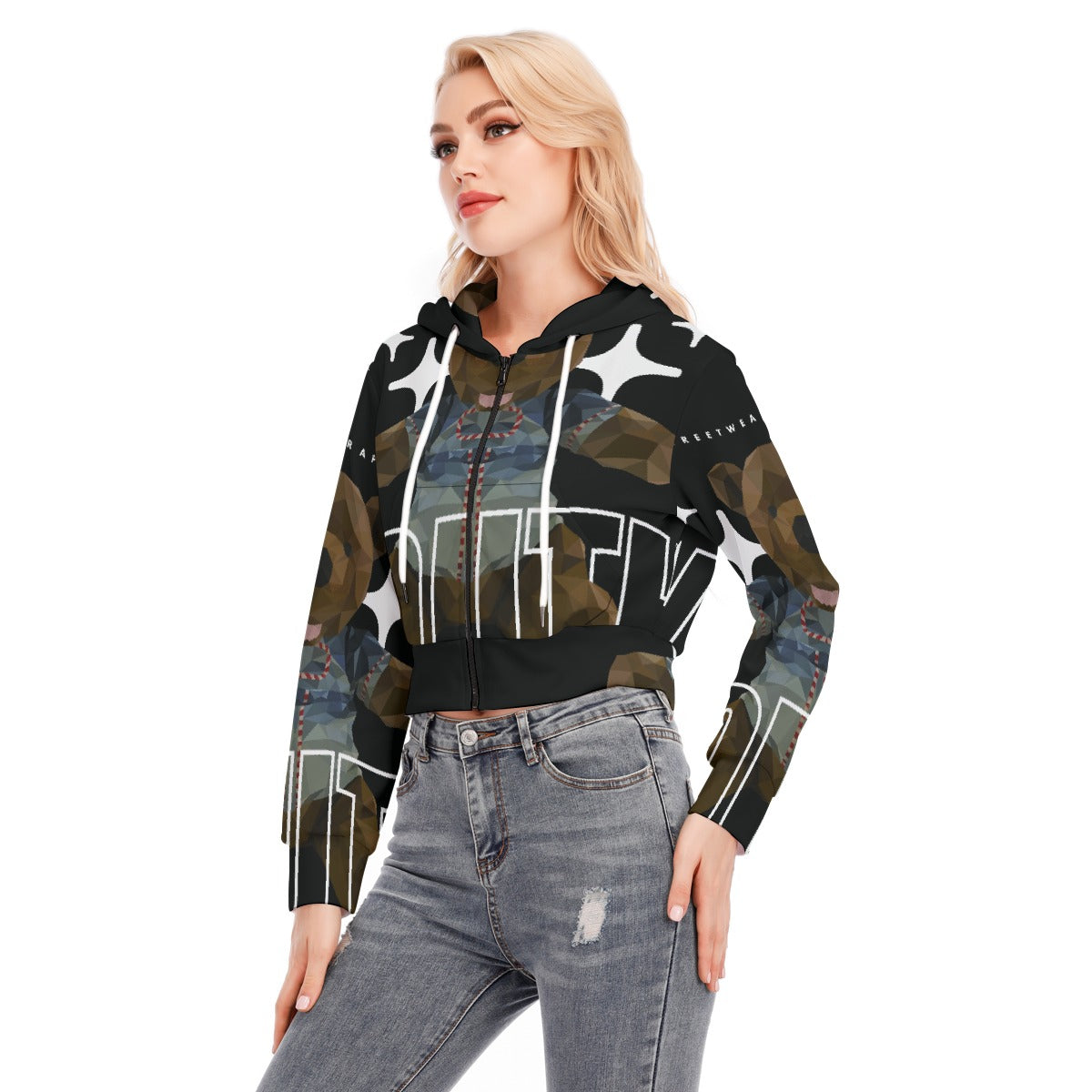 All-Over Print Women's Crop Top Hoodie With Zipper Closure