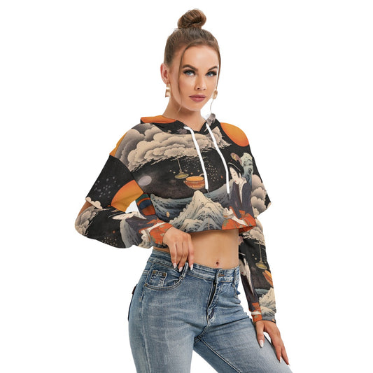 All-Over Print Women's Heavy Fleece Hoodie With Hollow Out Sleeve