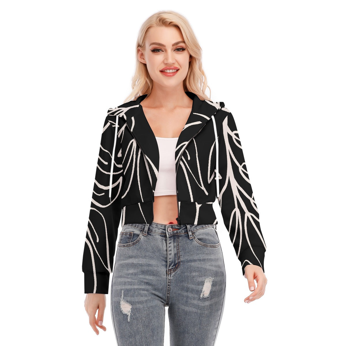 All-Over Print Women's Crop Top Hoodie With Zipper Closure