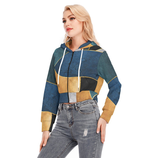 All-Over Print Women's Crop Top Hoodie With Zipper Closure