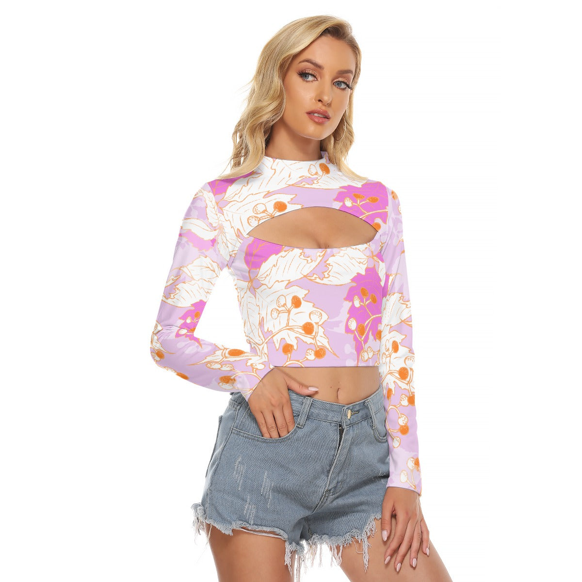 All-Over Print Women's Hollow Chest Keyhole Tight Crop Top