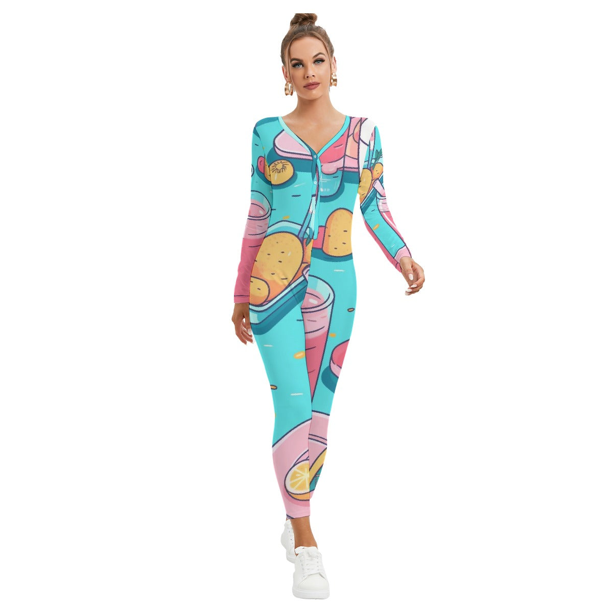 All-Over Print Women's Plunging Neck Jumpsuit