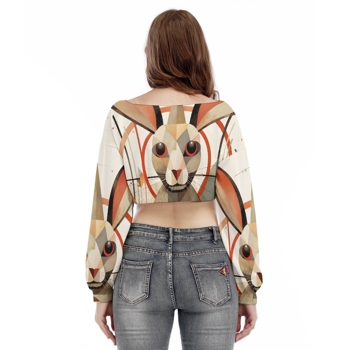 All-Over Print Women's V-neck Long Sleeve Cropped Sweatshirt