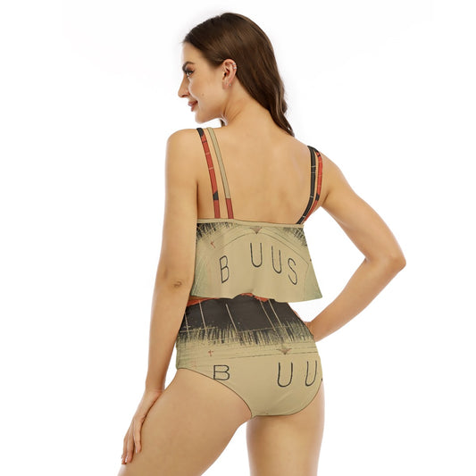 All-Over Print Women's Ruffled Vest Bikini Swimsuit