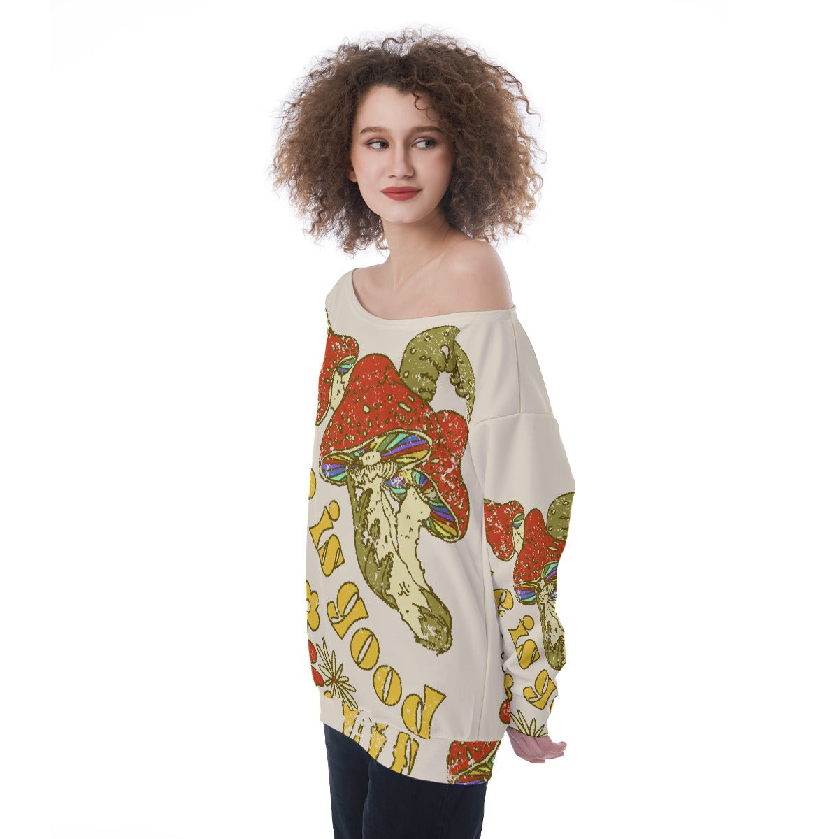 All-Over Print Oversized Women's Off-Shoulder Sweatshirt