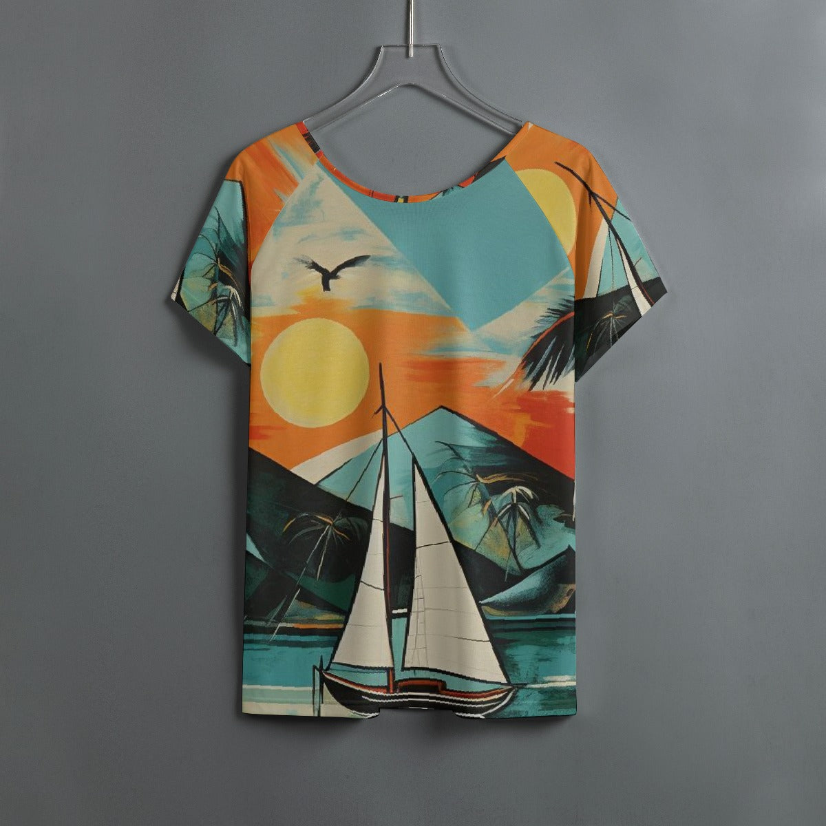 All-Over Print Women's Round Neck T-shirt With Raglan Sleeve