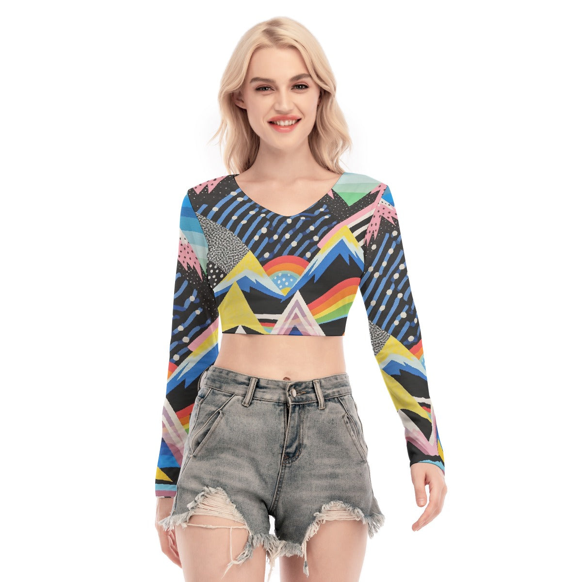 All-Over Print Women's Back Hollow T-shirt With Strap